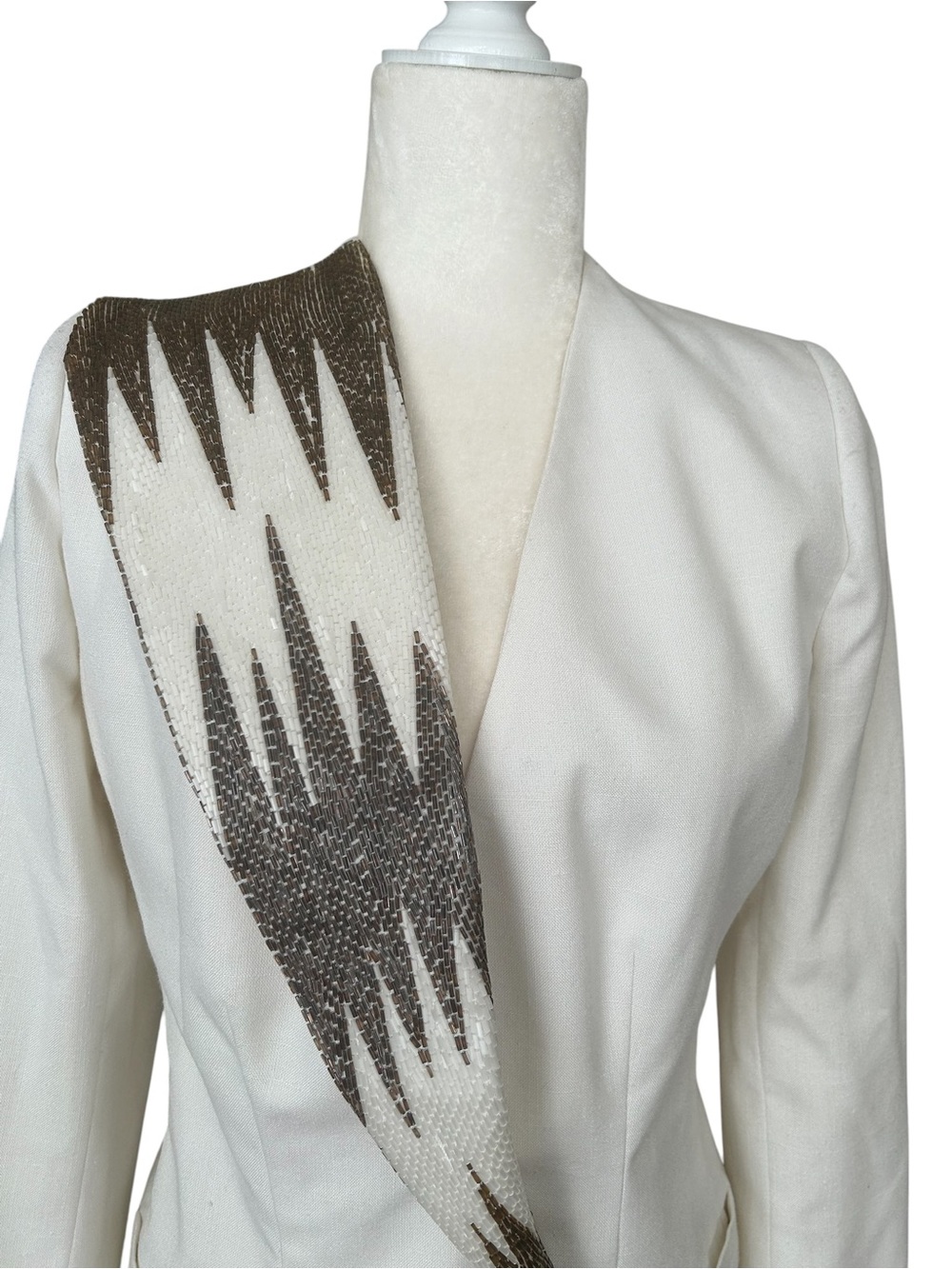 White Sequin Embellished Blazer Size Small | Elegant Statement Jacket - Picture 4 of 7